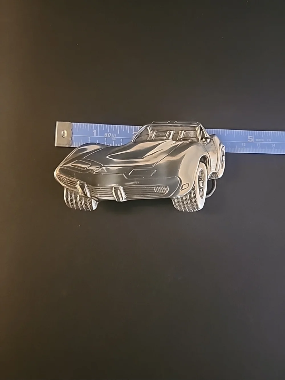 Vintage Corvette Belt Buckle, Pure Pewter, USA Design, S#266, Great Cond. 1979
